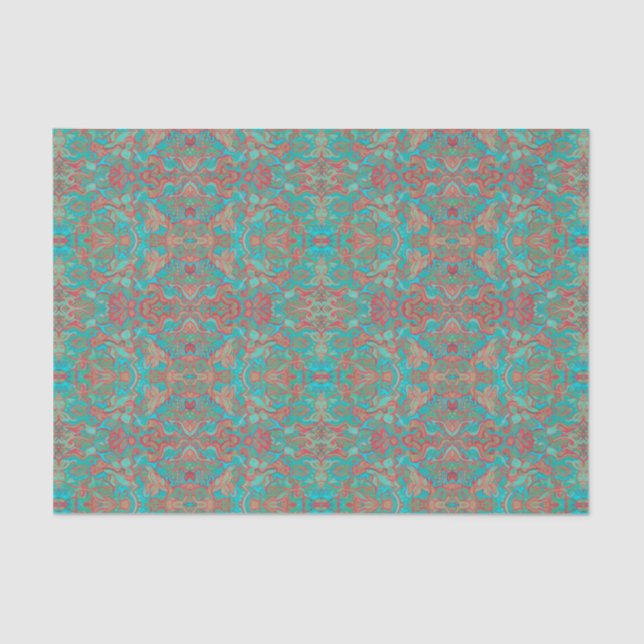 Birds Arabesque Bohemian Boho Turquoise Red Green Tissue Paper (Front)