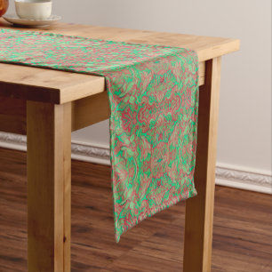 Birds Arabesque Bohemian Pattern Turquoise Pink Short Table Runner
