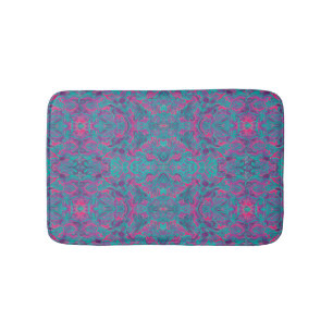 Birds Arabesque Bohemian Turquoise Purple Fuchsia Bath Mat