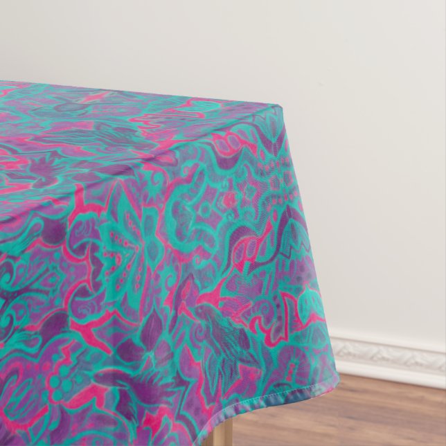Birds Arabesque Bohemian Turquoise Purple Fuchsia Tablecloth (In Situ)