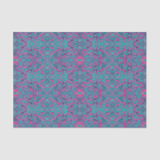 Birds Arabesque Bohemian Turquoise Purple Fuchsia Tissue Paper (Front)