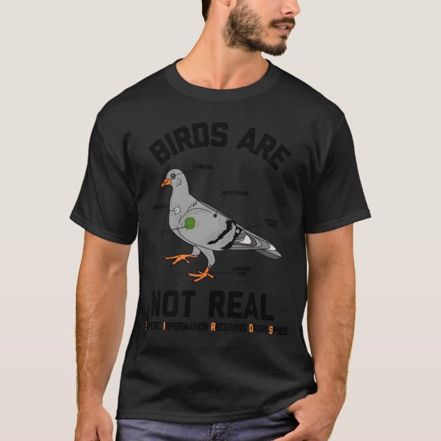 Birds Are Not Real Spy Pigeon Funny Drone funny T-Shirt (Front)