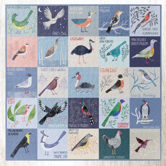 Birds Around the World Watercolor Art Jigsaw Puzzle (Birds Around the World fun watercolor art jigsaw puzzle by Nic Squirrell)