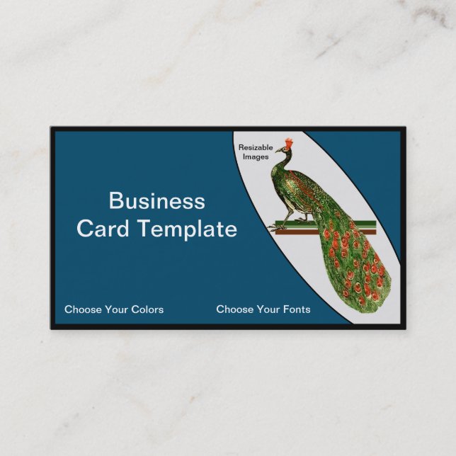 Birds Art Detailed Watercolor Peacock Business Card (Front)