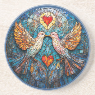 Birds Artistic Mosaic and Hearts Displaying Love Coaster
