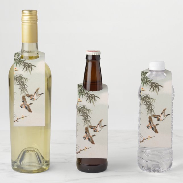 Birds Bamboo Asian Japanese Vintage Bottle Tag (In Situ)