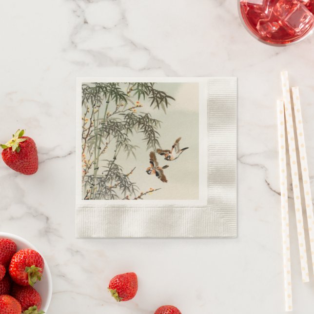 Birds Bamboo Asian Japanese Vintage Napkin (Insitu)