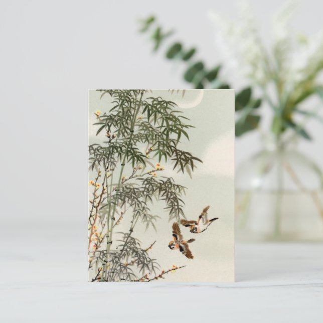 Birds Bamboo Asian Japanese Vintage Postcard (Standing Front)