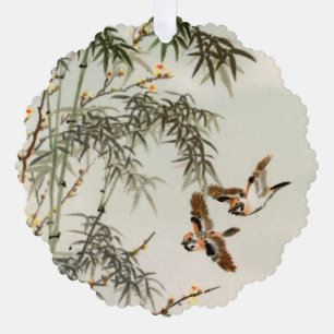 Birds Bamboo Asian Japanese Vintage Tree Decoration Card