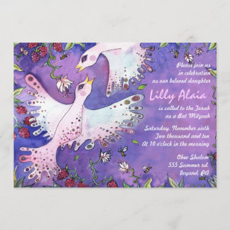 Birds & Bees Watercolor Bat Mitzvah Invitation