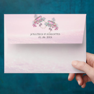 Birds & Berries Pinecone Watercolor Winter Wedding Envelope