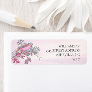 Birds & Berries Pinecone Watercolor Winter Wedding Return Address Label