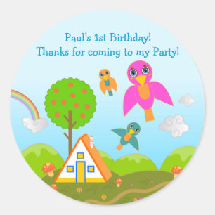 Birds Birthday Party thank you note Classic Round Sticker