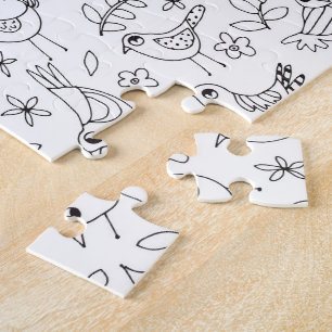 Birds Black and White Color Your Own Whimsical Jigsaw Puzzle