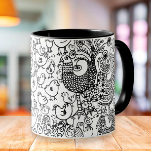 Birds Black and White Hand Drawn Modern Art Mug