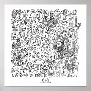 Birds Black and White Illustration Poster