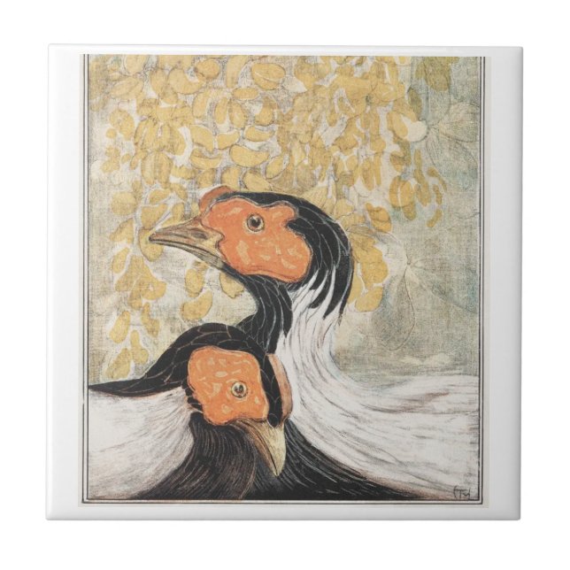 Birds  Black Orange White  Ceramic Tile (Front)