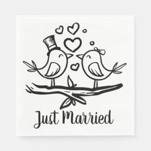 Birds Black White Wedding Lovebirds Just Married Napkin