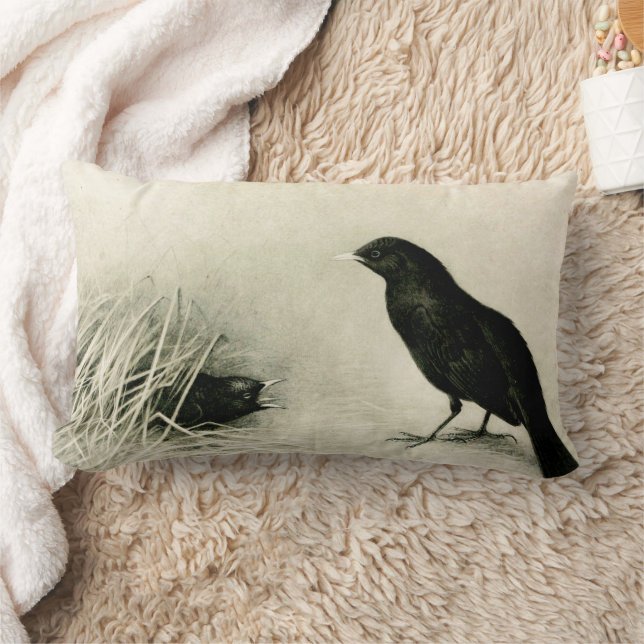 Birds. Blackbird Crow Babies Lumbar Cushion (Blanket)