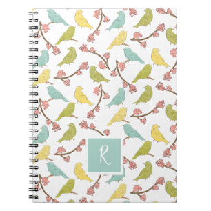 Birds & Blooms Watercolor Sketch Monogrammed Notebook