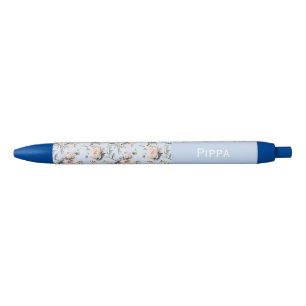 Birds Blossom Flowers Blue Custom Name  Ink Pen