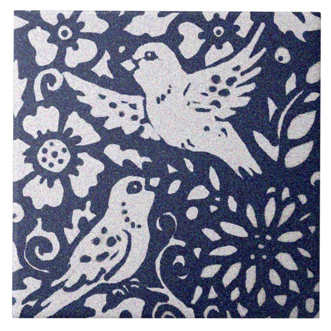 Birds Blue Grey Granite Stone Woodland Animal Art Ceramic Tile (Front)