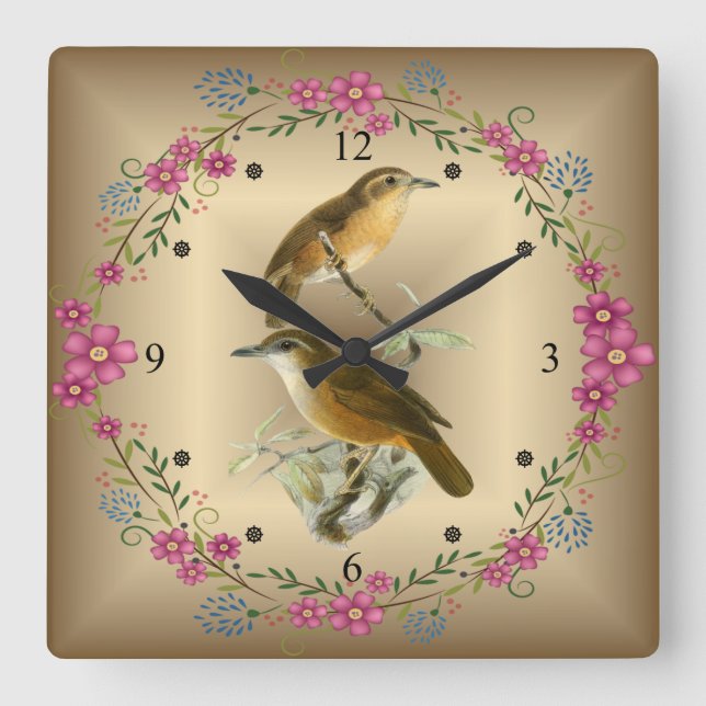 Birds ~ Buff Breasted Babbler ~ J. G. Keulemans ~ Square Wall Clock (Front)