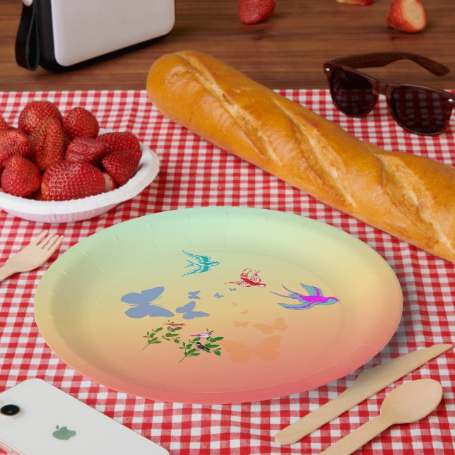Birds Butterflies Flowers in Nature Paper Plate (Picnic)