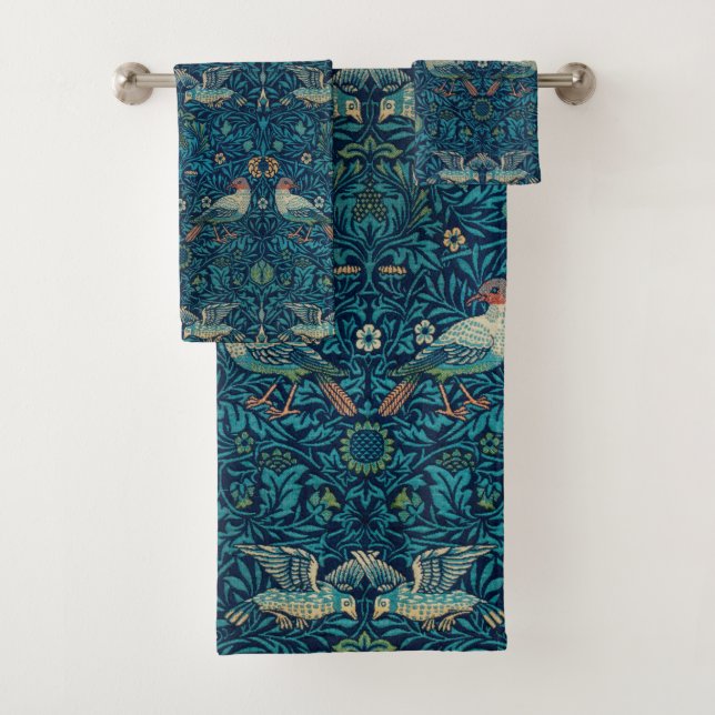 "Birds" by William Morris Blue Pattern Bath Towel Set (Insitu)