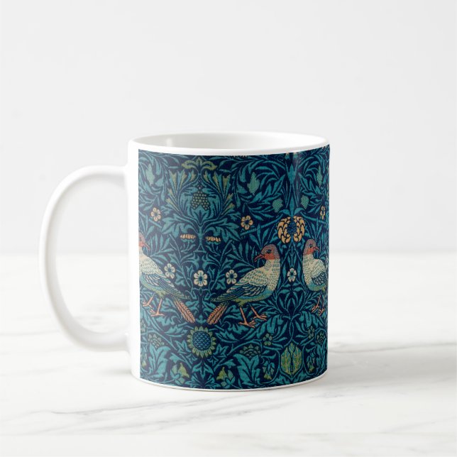"Birds" by William Morris Blue Pattern  Coffee Mug (Left)