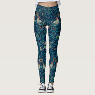 "Birds" by William Morris Blue Pattern Leggings