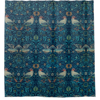 "Birds" by William Morris Blue Pattern  Shower Curtain