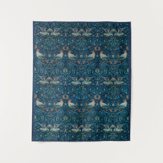 "Birds" by William Morris Blue Pattern Tapestry (Front)