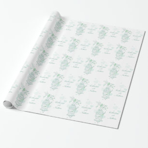 Birds cage green and white wedding custom wrap wrapping paper