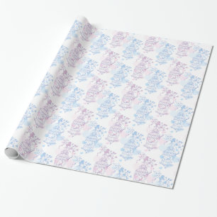 Birds cage purple pink blue wedding wrap wrapping paper