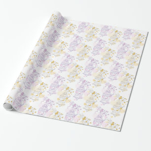 Birds cage purple pink yellow grey wedding wrap wrapping paper