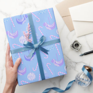 Birds candies blue wrapping paper