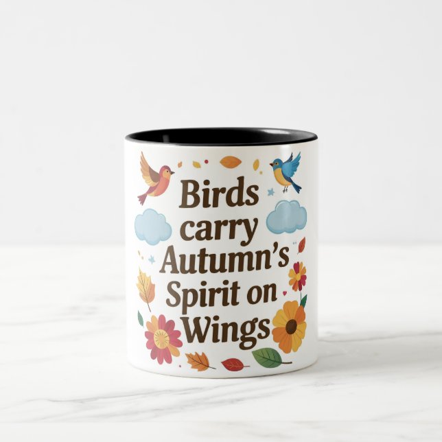 Birds Carry Autumn’s Spirit on Wings Two-Tone Coffee Mug (Center)