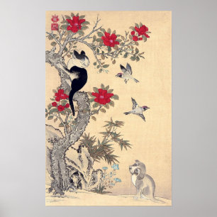 Birds, Cat and Dog, Itō Jakuchū Poster