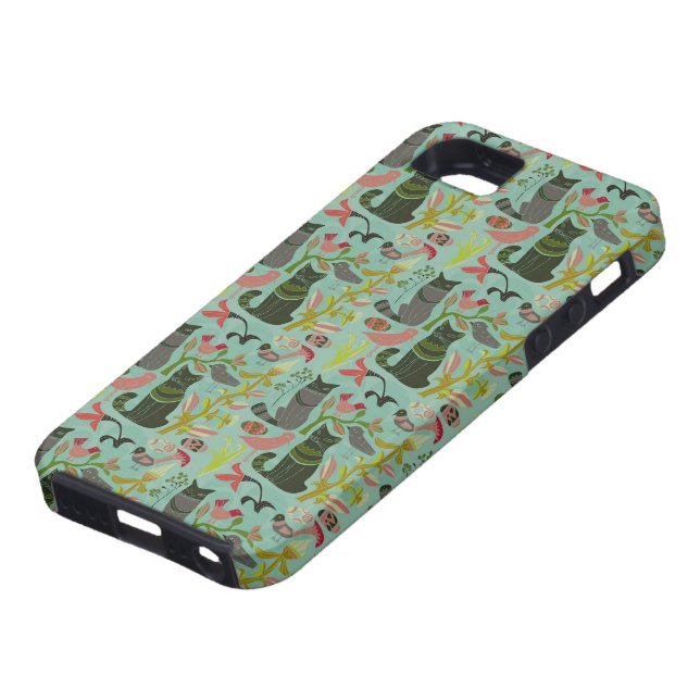 Birds Cats And Flowers Retro Small Pattern Case-Mate iPhone Case (Bottom)