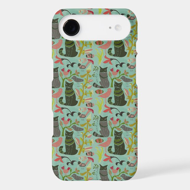 Birds Cats And Flowers Retro Small Pattern Case-Mate iPhone Case (Back)