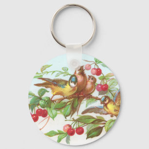 Birds & Cherries Victorian Trade Card Key Ring