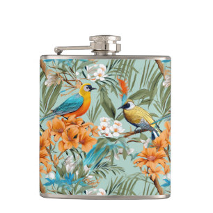 Birds Chinoiserie Mint Orange Hip Flask
