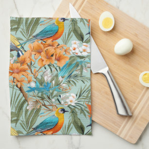 Birds Chinoiserie Mint Orange Tea Towel