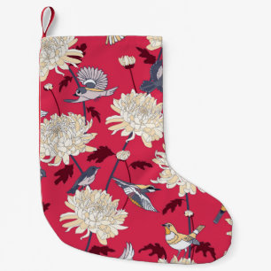 Birds & Chrysanthemums: Floral Vintage Small Christmas Stocking