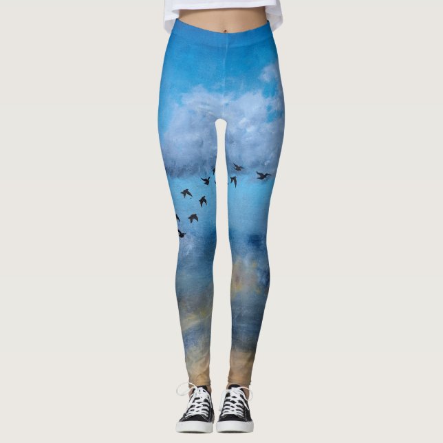 Birds Clouds Autumn Sky Ornithologist Leggings (Front)