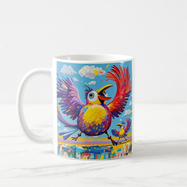 Birds colourful art abstract fat giant cute funny  coffee mug (Left)