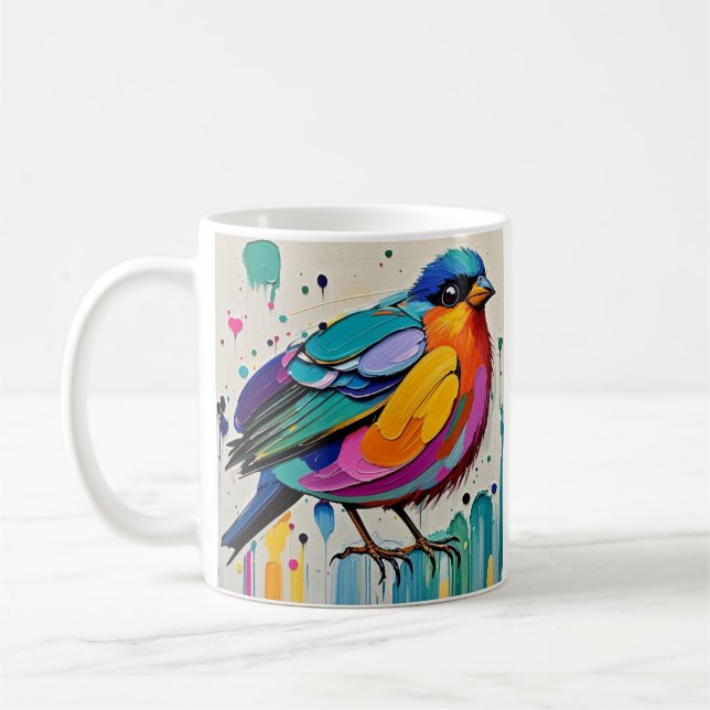 Birds colourful art abstract fat giant cute funny  coffee mug (Left)