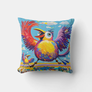 Birds colourful art abstract fat giant cute funny cushion