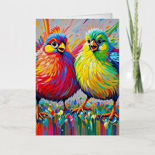 Birds colourful art abstract fat giant cute funny  foil greeting card